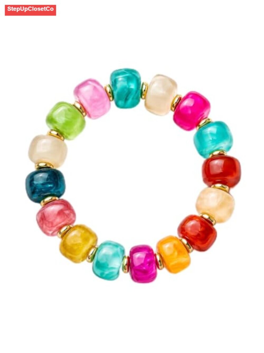 Resin Stretch Bracelet with Heart Charm Boho Jewelry Stackable Strand